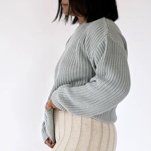 OAT Sage Green Fog Chunky Quiet Luxury Pullover Knit Sweater Size M